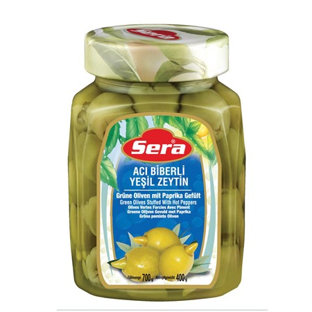 Sera Gröna Oliver med Chili i glasburk (12x720 ml)