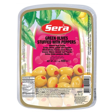 Sera Gröna Oliver med Paprika vak. (24x400g)
